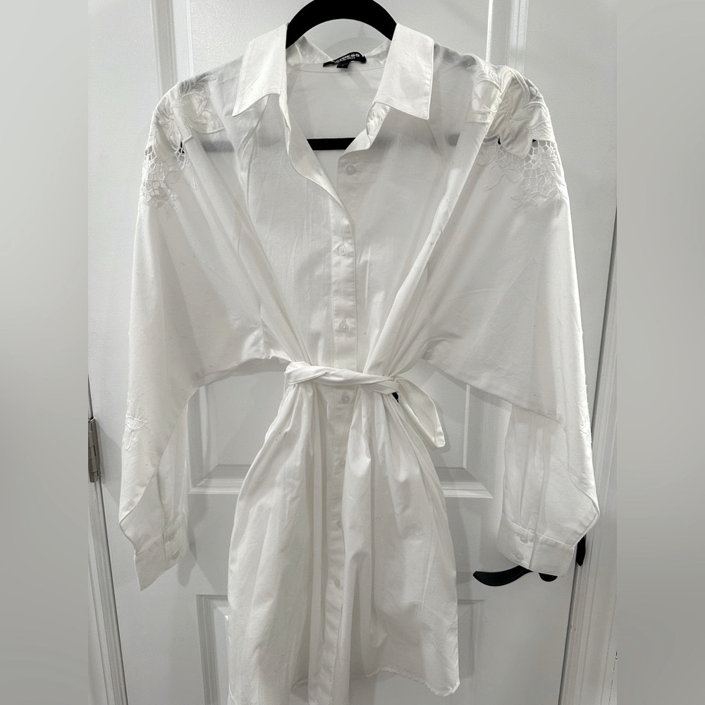 *NWT* Express, Portofino White Button-Up Shirt Dress with Belt, Sz. S